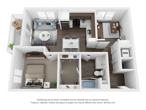 Floor plan for 1 bed, 1 bath, 796 sqft